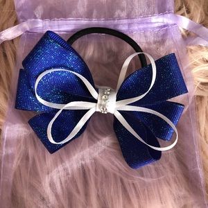 Blue and white hair tie bow.